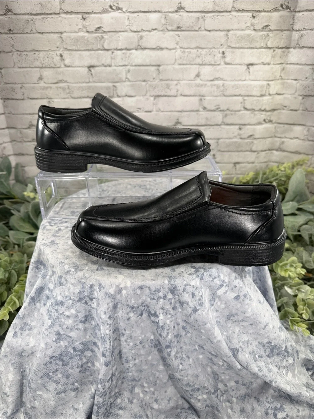 DEER STAGS “Greenpoint Jr.” Black Faux Leather Square Toe Dress Loafers Boys 3M